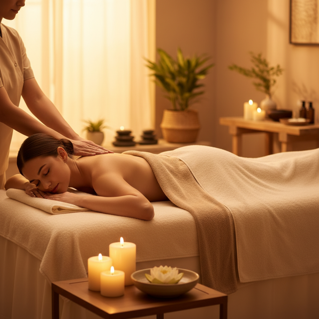 Sessão de massagem relaxante em ambiente acolhedor